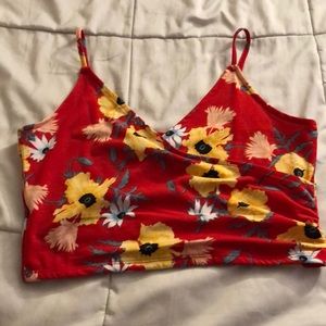 Red mini crop top with flowers